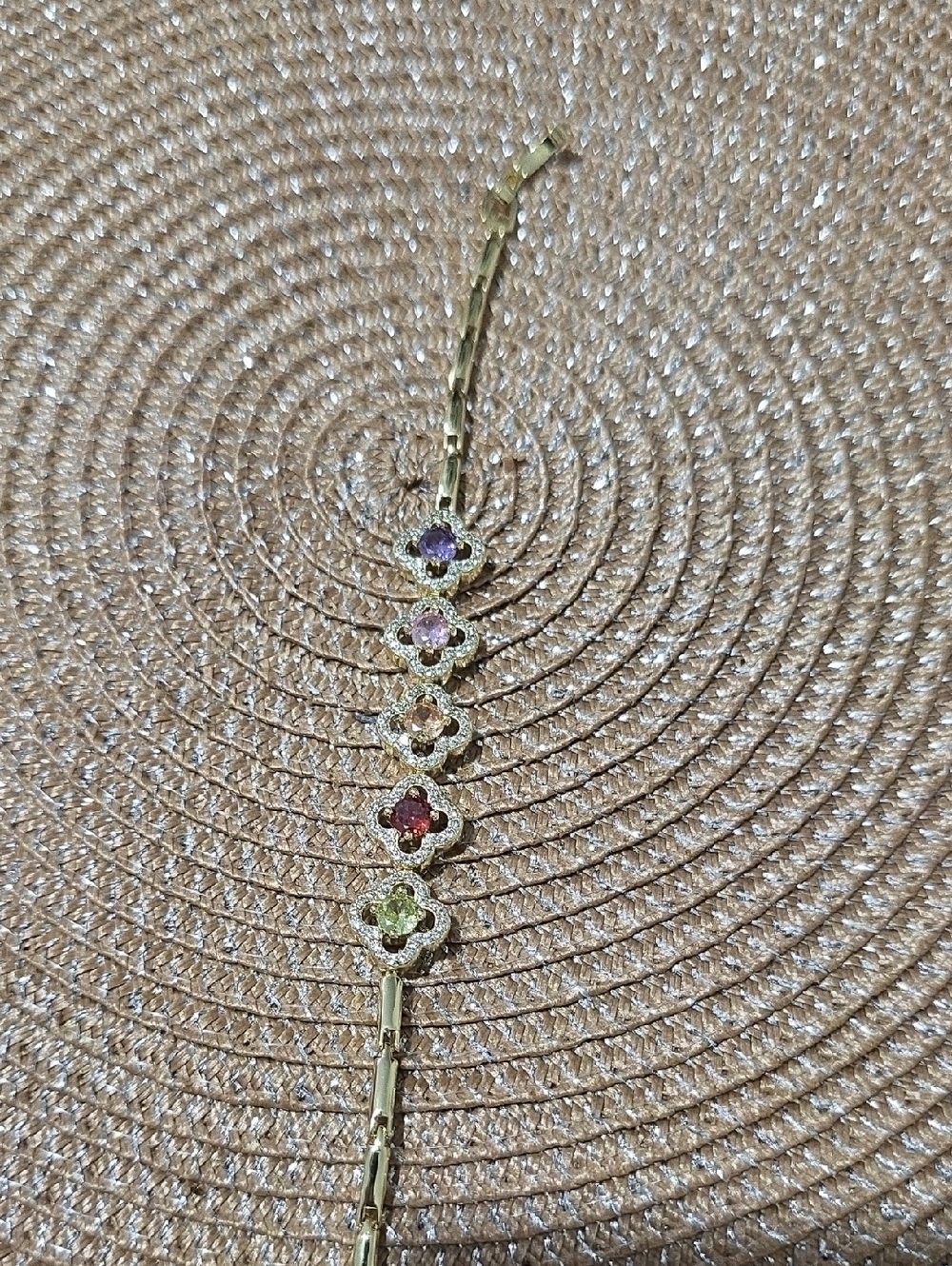 Gold-Tone Multi-Gem Clover Link Bracelet - Pink, Purple, Red, Green
